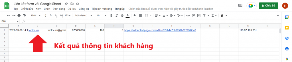 Kết Quả Kiểm Tra Trên Google Sheet