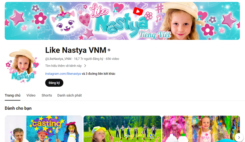 Like Nastya Vnm Kênh Youtube Nhiều Sub Nhất Việt Nam