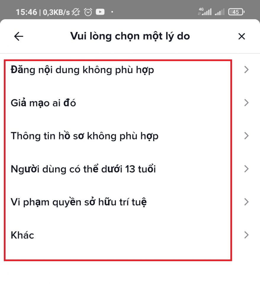 Chọn Lý Do Kênh Vi Phạm