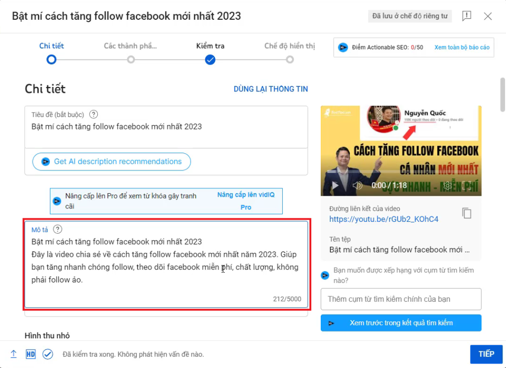 Viết Mô Tả Cho Video Chứa Từ Khóa Chính Muốn Seo Và Các Từ Khóa Phụ
