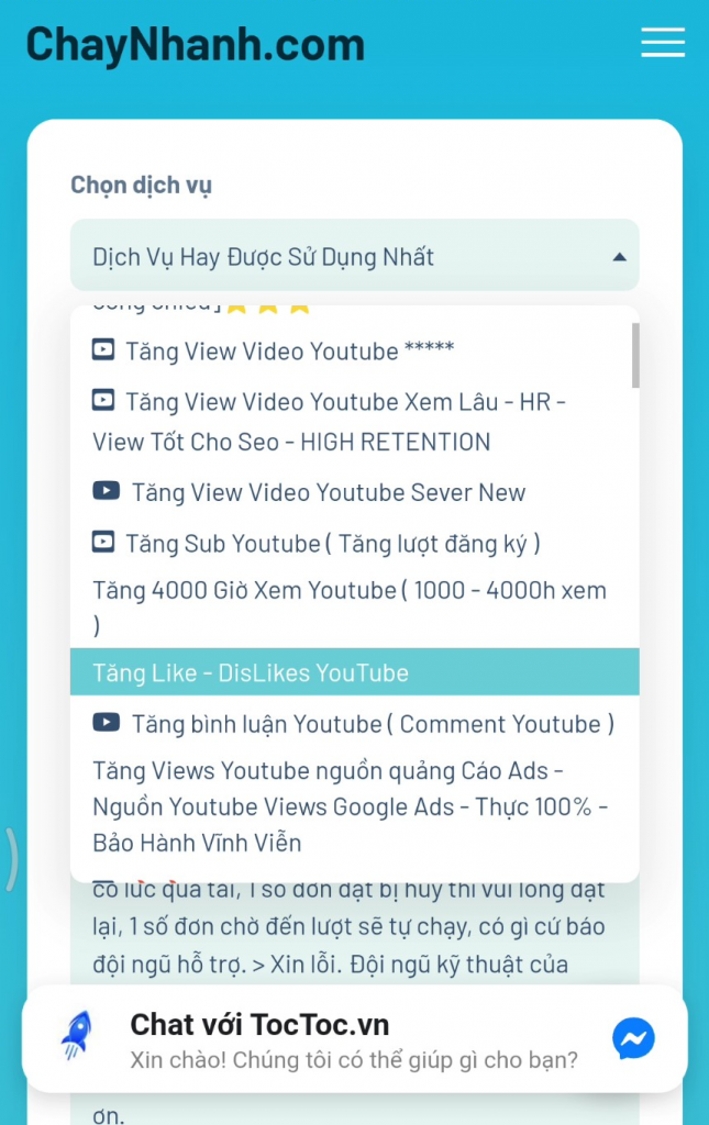 Chọn Dịch Vụ Mua Like Youtube