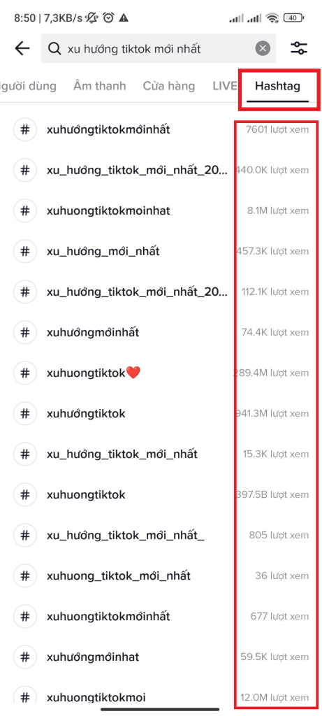 Chọn Vào Mục Hashtag Và Chọn Các Hashtag Có Số Người Quan Tâm Cao
