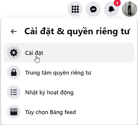 Chọn Cài đặt để Vào đổi Tên