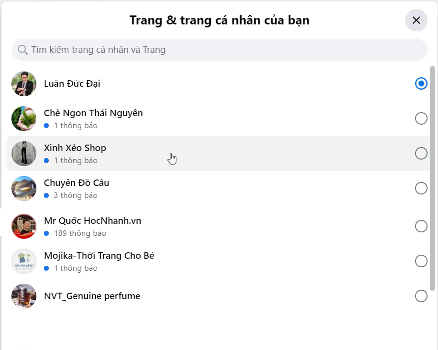 Chọn Fanpage Muốn đổi Tên