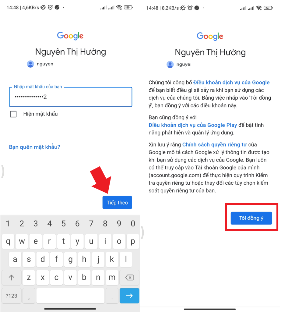Điền Mật Khẩu Sau đó đồng ý Với Các Chính Sách