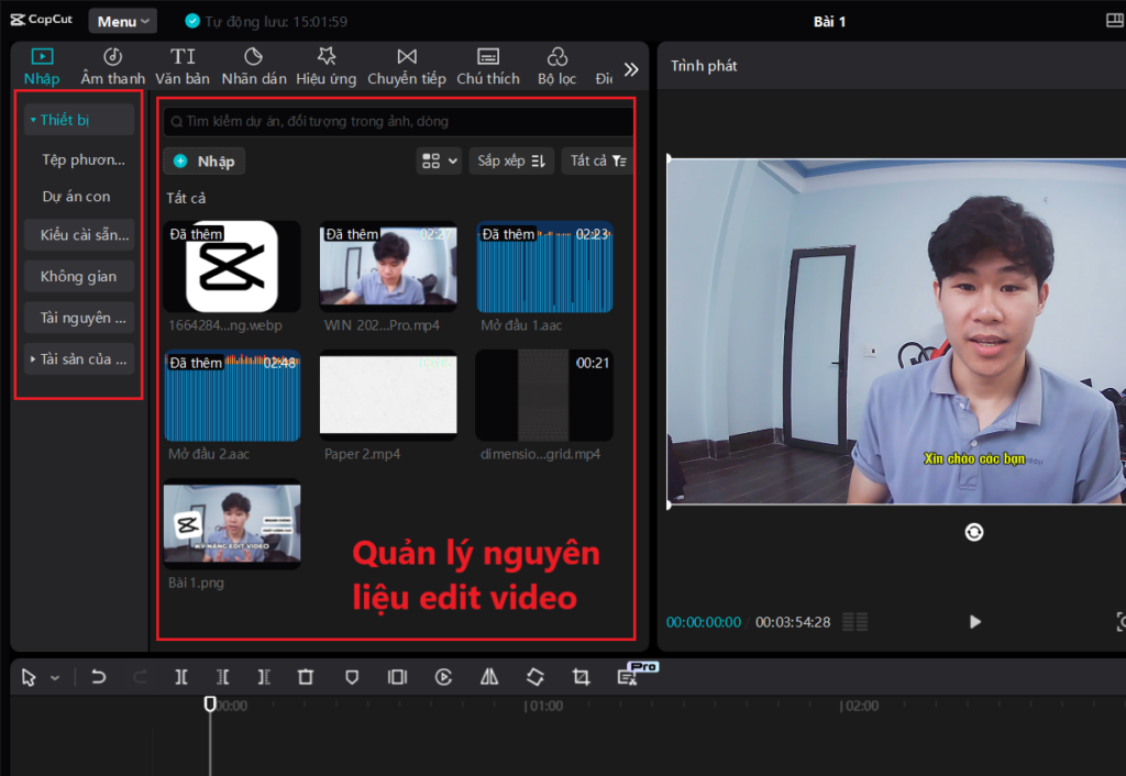 Phần Quản Lý Nguyên Liệu Edit Video