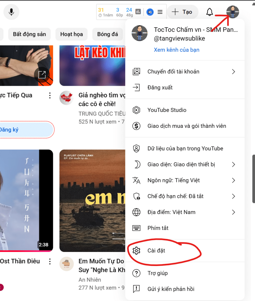 Nhấn vào cài đặt để chặn quảng cáo youtube Nhấn vào cài đặt để chặn quảng cáo youtube