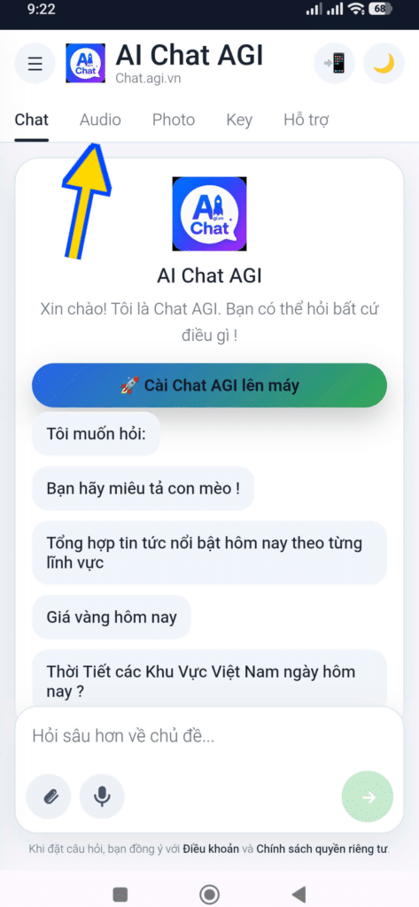 chọn công cụ Tạo Audio