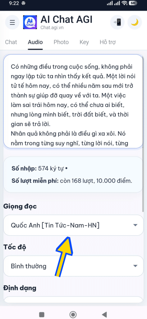 chọn giọng đọc phù hợp