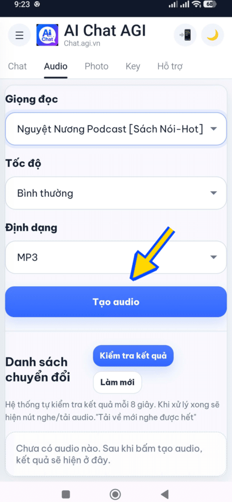 bấm Tạo Audio