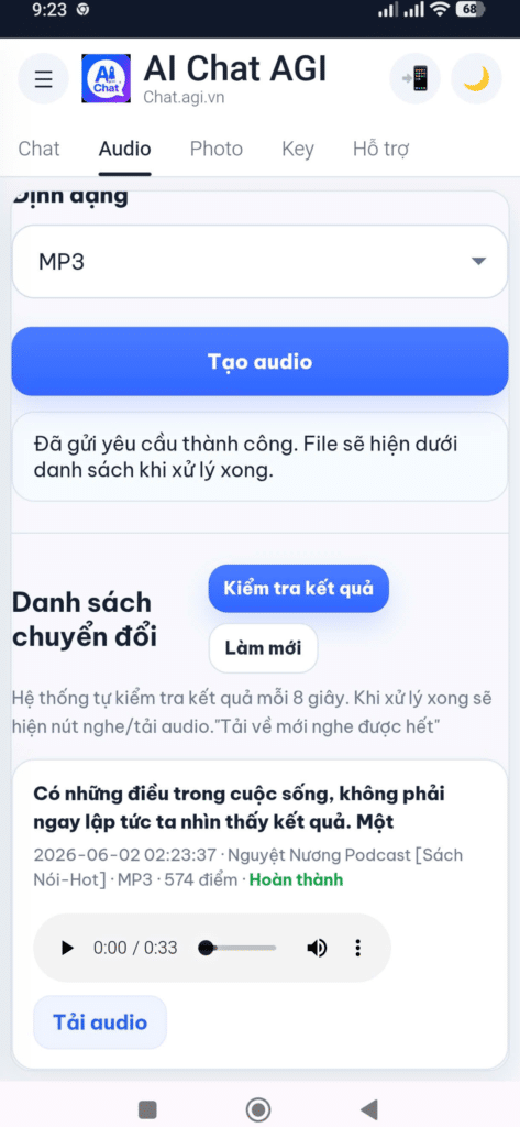 tải file audio về và sử dụng